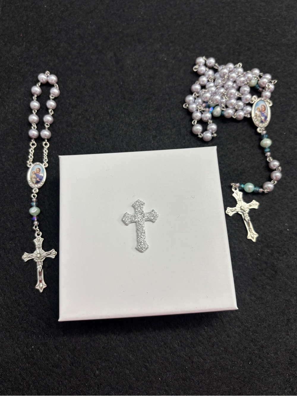 Catholic Rosary Pocket Set Purple Green St. Joseph with Child